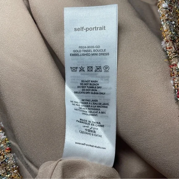 Self-Portrait- Gold Tinsel Boucle Embellished Mini Dress Size US 6 Cocktail - Picture 10 of 10